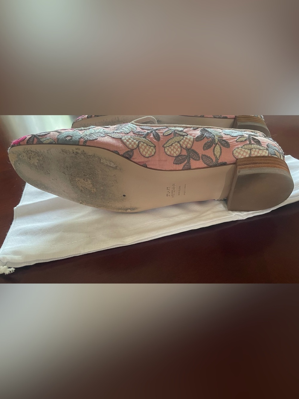 Stuart Weitzman Pink Floral Embroidered Slip-On Loafers - Picture 5 of 5